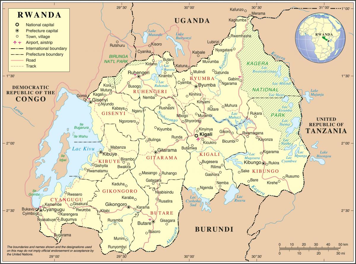 harta de harta administrativă din Rwanda