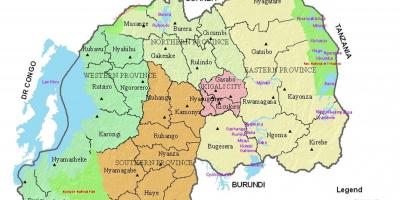 Harta Rwanda cu raioane și sectoare